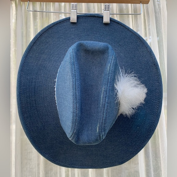 Vintage 1970’s YA Blue Denim Jean Cowboy Hat Size L Dark Wash Western 7 1/4 3/8 - Picture 3 of 9